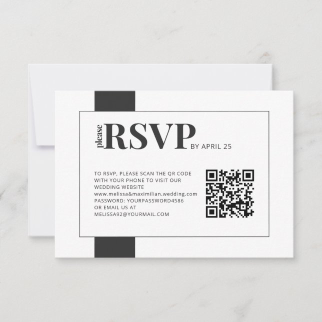 RSVP on-line de código QR negrito casamento mínimo (Frente)