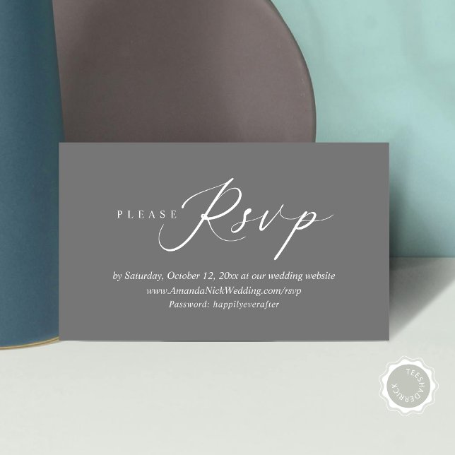 RSVP Online de Convite de Casamento, Cartão de Scr (Wedding Invitation Online RSVP Enclosed Card, Modern Romantic Script, in Dark Grey)