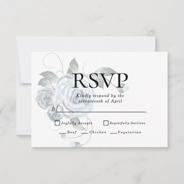 RSVP | Opções de Menu Floral Aquarela em Azul Empo (Frente)