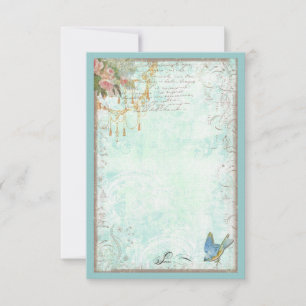 RSVP ou Placa de Mesa do Bluebird e Roses Rosa