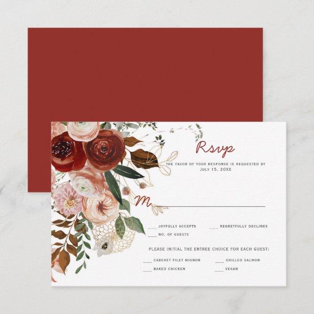 RSVP Outono Boho Floral Aquarela Cartão de Confirmação  (Frente/Verso)