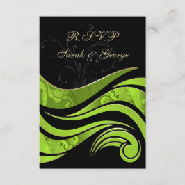 RSVP Padrão de casamento preto e verde 3,5 x 5