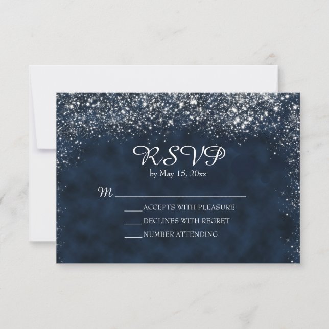 RSVP para Casamento com Poeira de Estrelas em Azul (Frente)