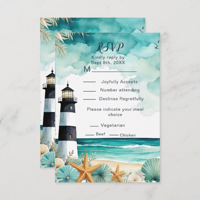 RSVP para casamento de farol náutico (Frente/Verso)