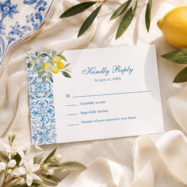 RSVP para Casamento de Limão Mediterrâneo (Mediterranean Lemon Wedding RSVP Card)