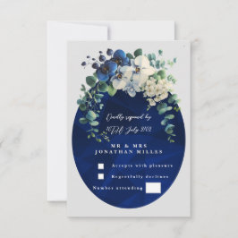 RSVP para Casamento Floral Botânico Azul Marinho