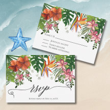 RSVP para Casamento Floral Havaiano com Aquarela T