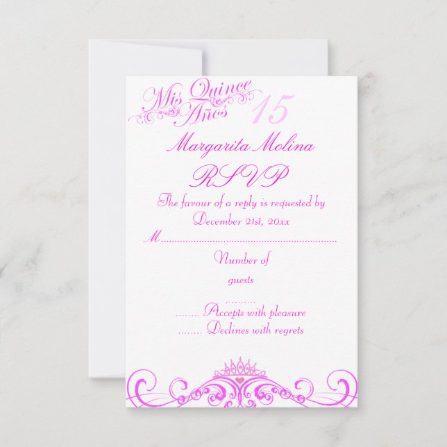 RSVP para Coroa de Princesa Rosa Quinceanera (Frente)