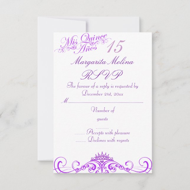 RSVP para Coroa de Princesa Roxa Quinceanera (Frente)