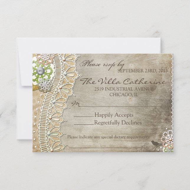 RSVP para Recepção de Casamento com Renda Rústica  (Frente)