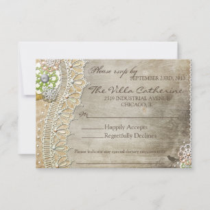 RSVP para Recepção de Casamento com Renda Rústica 