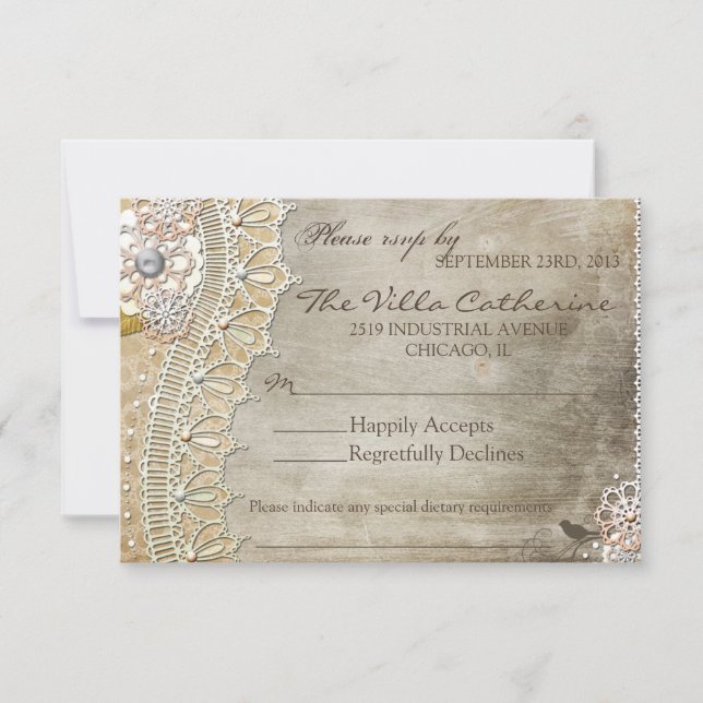 RSVP para Recepção de Casamento com Renda Rústica  (Frente)