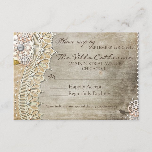 RSVP para Recepção de Casamento com Renda Rústica  (Frente)