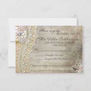 RSVP para Recepção de Casamento com Renda Rústica 