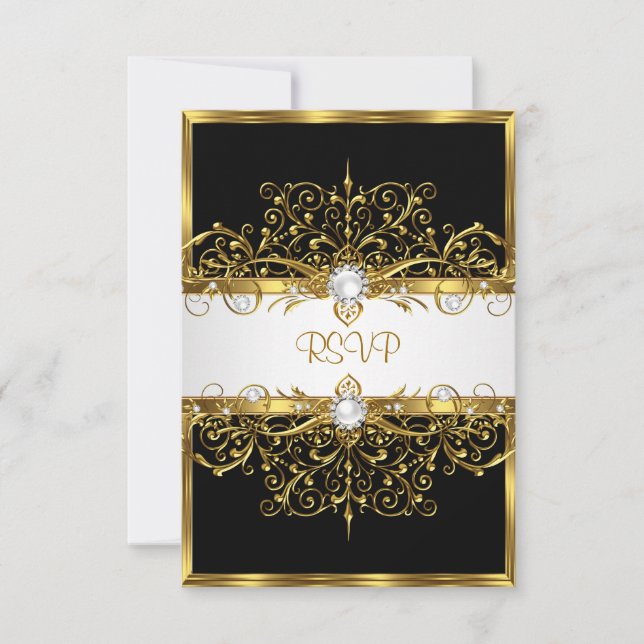 RSVP Pérolas Preto Branco Ouro Festa de Aniversári (Frente)