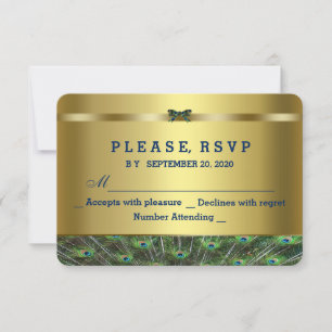 RSVP Personalizado de Casamento de Peacock Dourado