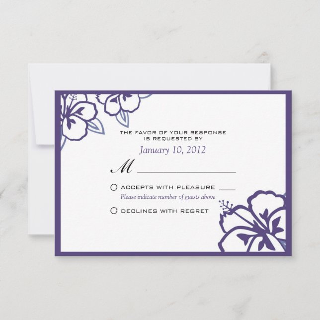 RSVP Personalizado de Flor de Hibiscus Branco e Pu (Frente)