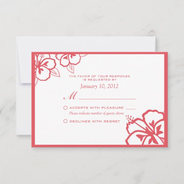 RSVP Personalizado do Flor do Hibiscus Branco e Pe (Frente)