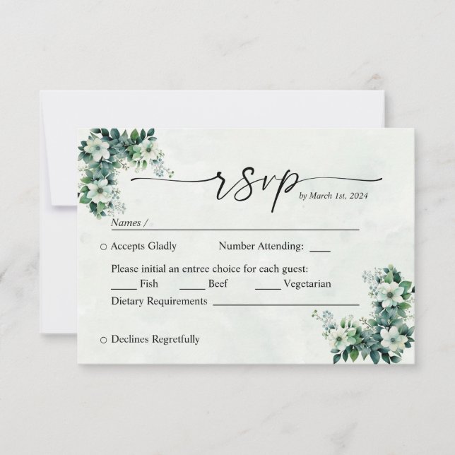 RSVP personalizável das flores verdes azuis (Frente)