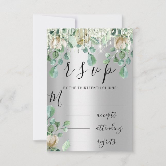 RSVP Pingentes de Prata Casamento Flores Verde Men (Frente)