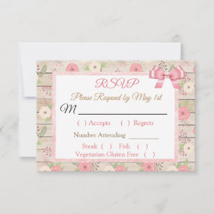 RSVP Pique e tan o cartão Wedding floral de madeira