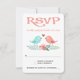 RSVP Pombinhos Rosa e Azul Floral Festa de Casamen