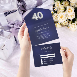 rsvp prateado azul marinho aniversário de 40 anos