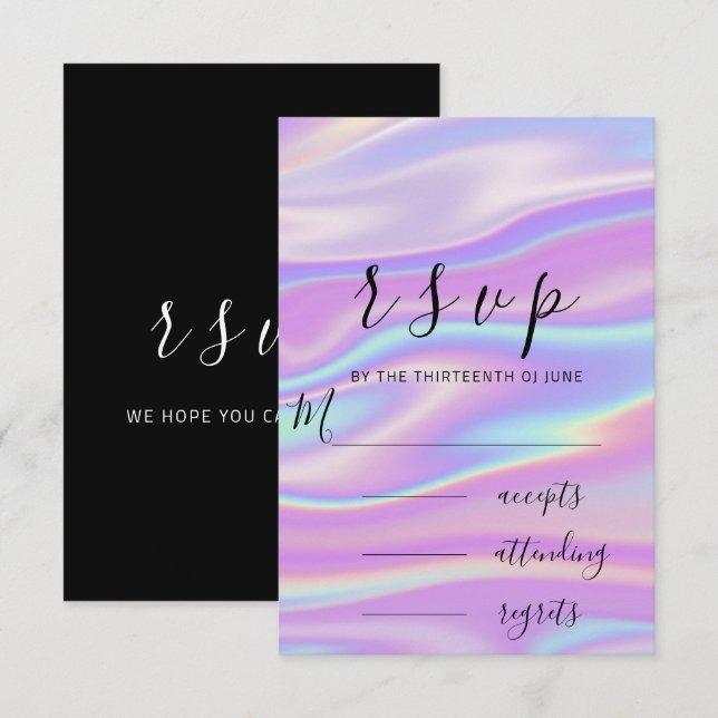 RSVP Preto Branco Holográfico Pastel em Pó (Frente/Verso)