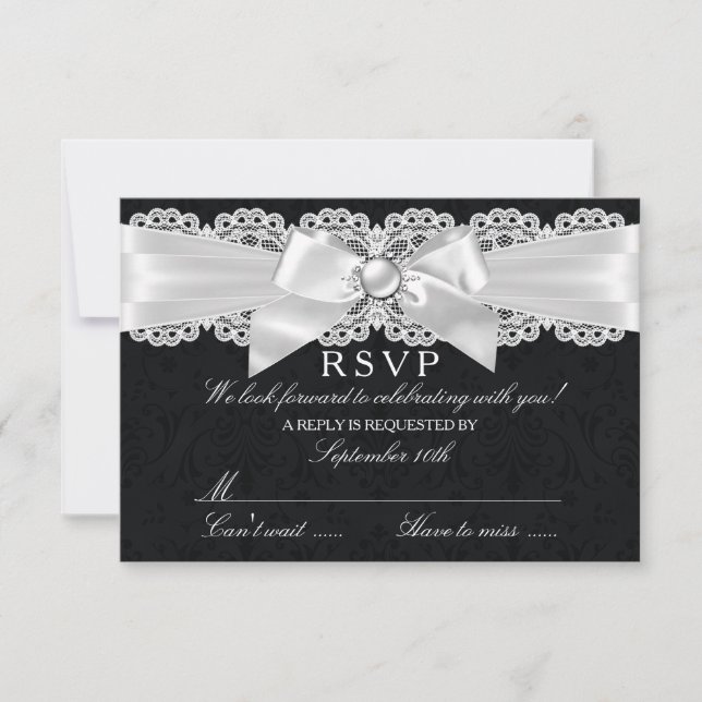 RSVP Preto e Branco com Laço de Pérola e Damasco (Frente)