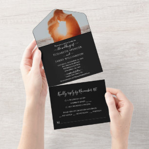 RSVP Preto e Branco de Casamento de Foto Elegante