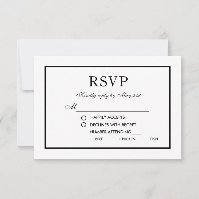 RSVP preto e branco do casamento elegante moderno  (Frente)