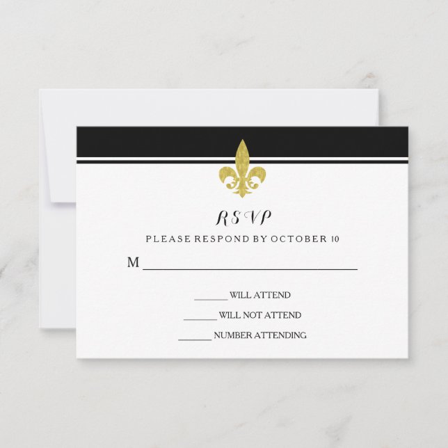 RSVP Preto e Branco do Fleur de Lis Dourado Elegan (Frente)