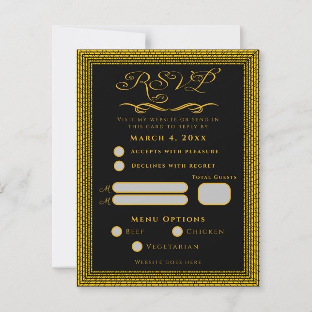 RSVP Preto e dourado com elementos decorativos  Cartão  (Frente)