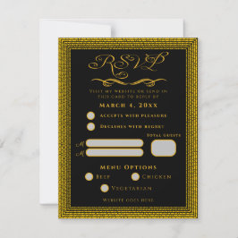 RSVP Preto e dourado com elementos decorativos Cartão d