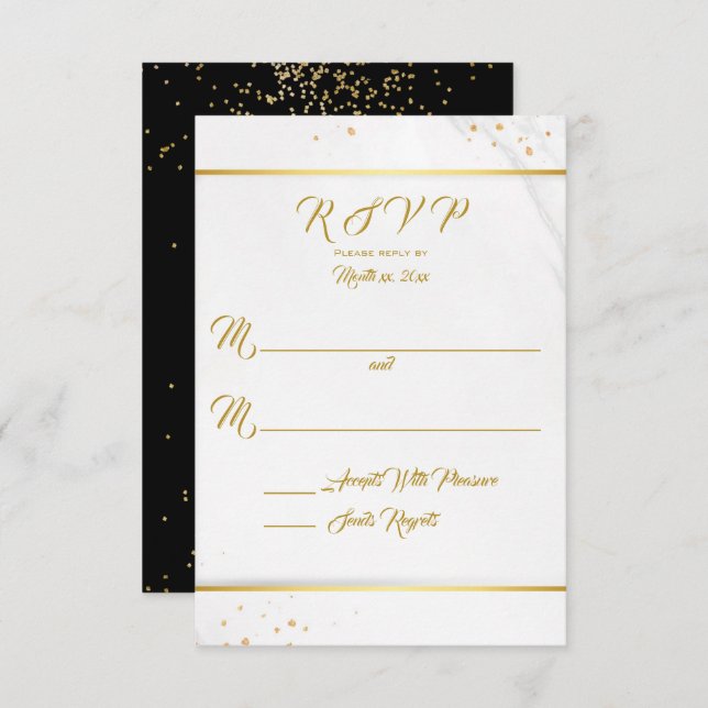 RSVP Preto e Dourado Elegante (Frente/Verso)