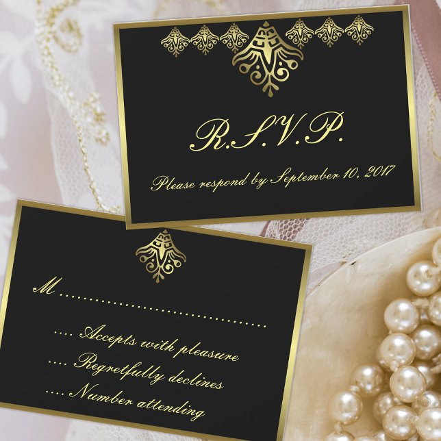 RSVP Preto e Dourado Elegante (Criador carregado)