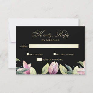 Rsvp preto e Dourado roxo floral do casamento