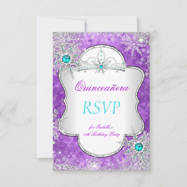 RSVP Princesa Quinceanera Roxo Turquesa (Frente)