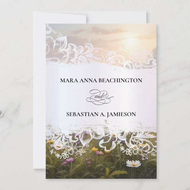 *~* RSVP QR AR31 Misty Flowers Convite de Casament (Frente)