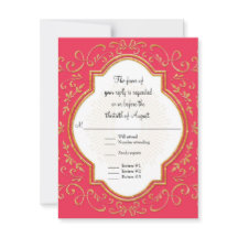 RSVP Quatrefoil Frame Script Glitter Dourado