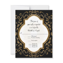 RSVP Quatrefoil Frame Script Glitter Dourado