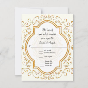 RSVP Quatrefoil Frame Script Glitter Dourado