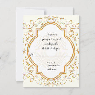 RSVP Quatrefoil Frame Script Glitter Dourado
