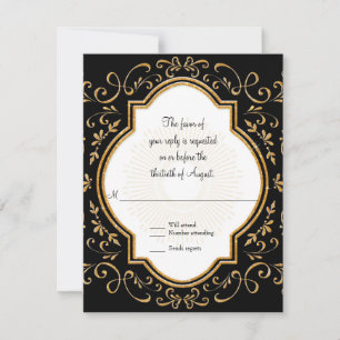 RSVP Quatrefoil Frame Script Glitter Dourado