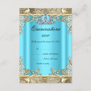 RSVP Quinceanera Azul Aqua Turquesa Dourado Aniver