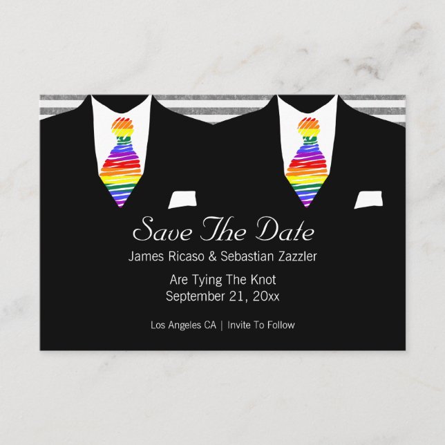 RSVP Rainbow Tie Gay Salve O Cartão De Casamento De Dat (Frente)
