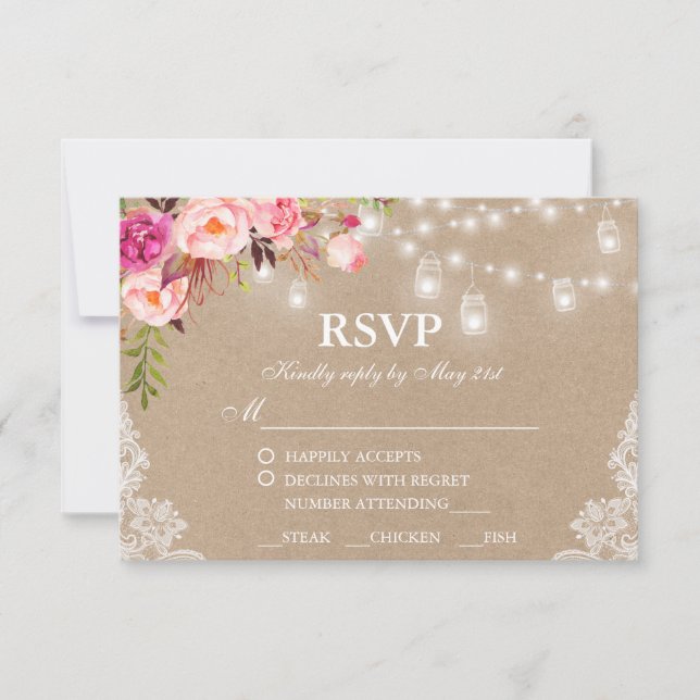 RSVP Refeição da Luz Floral Rosa de Casamento Russ (Frente)
