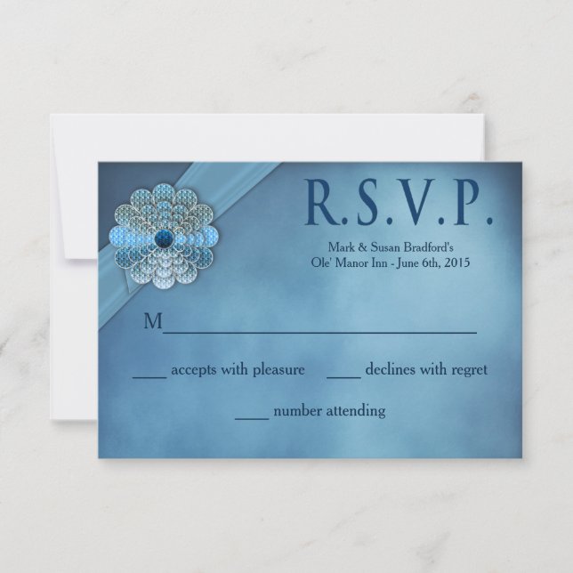 RSVP Renove Vows do Casamento - Elegante Azul - Cartão  (Frente)