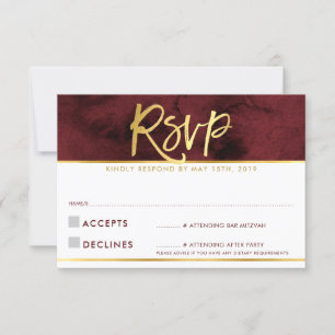 RSVP REPLY CARD - script de ouro de marrom vermelh