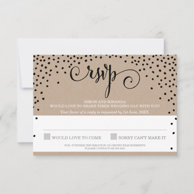 RSVP REPLY na moda rustic black confetti kraft (Frente)